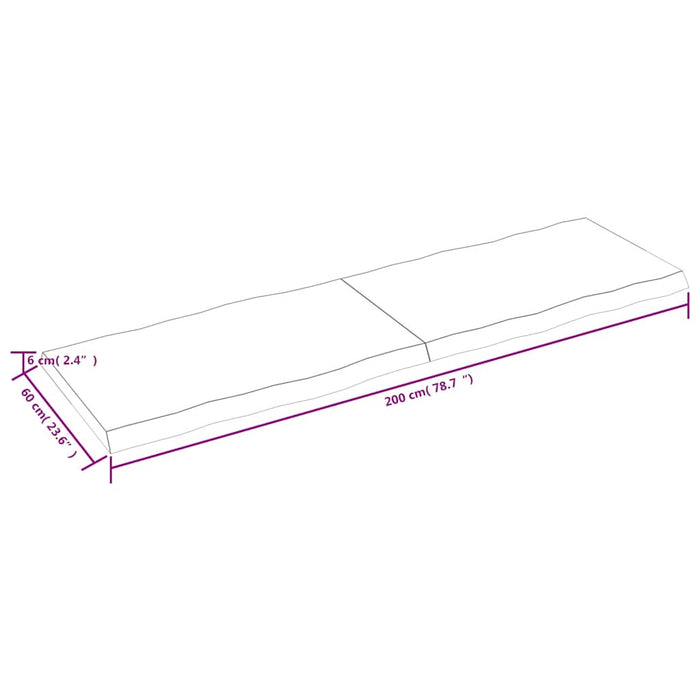 Blat masă, 200x60x(2-6) cm, maro, lemn tratat contur organic WALTI