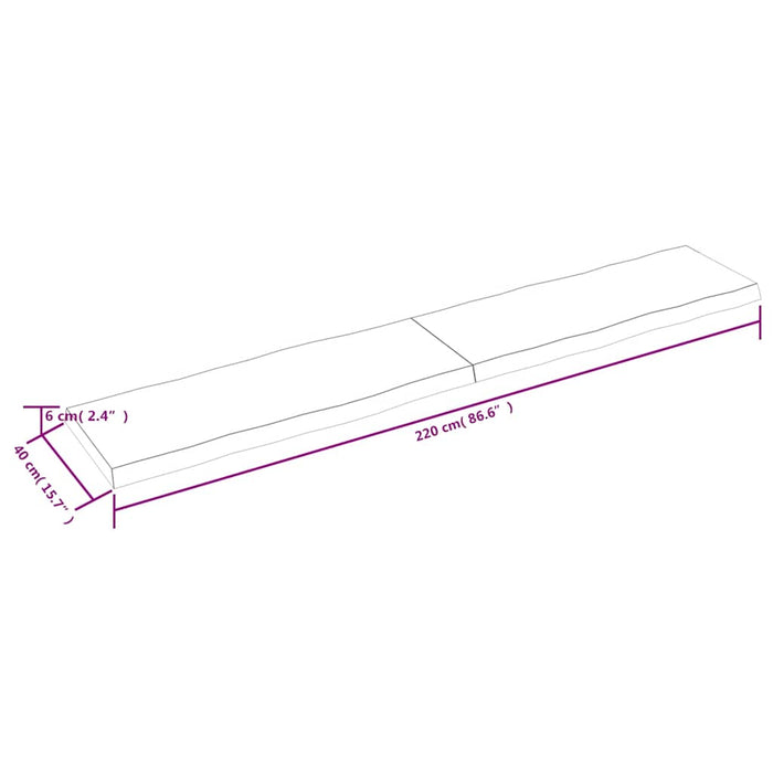Blat masă, 220x40x(2-6) cm, maro, lemn tratat contur organic WALTI