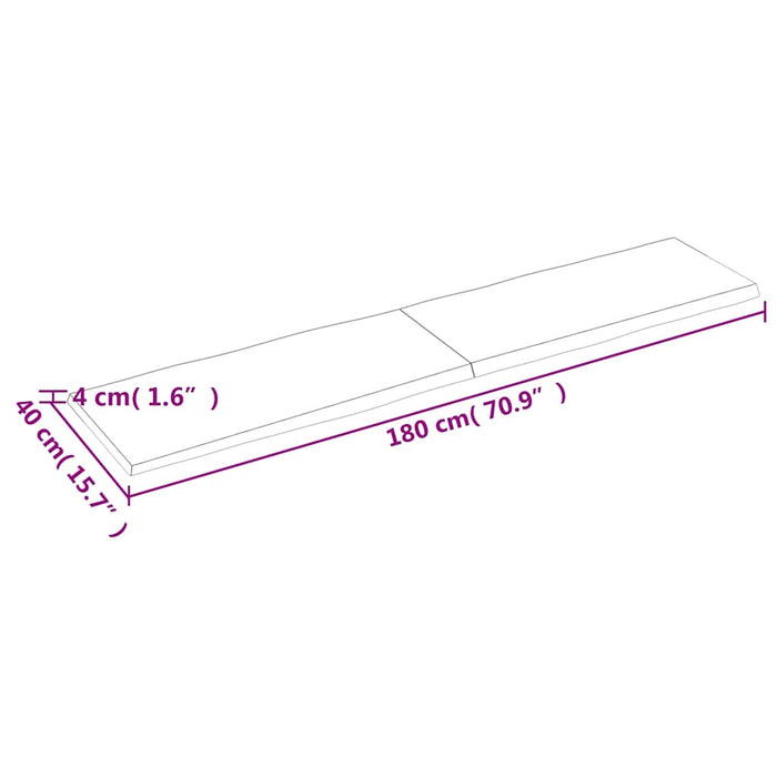 Blat masă, 180x40x(2-4) cm, maro, lemn tratat contur organic WALTI