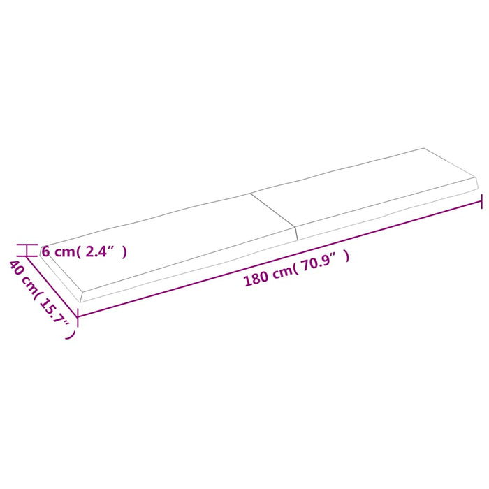Blat masă, 180x40x(2-6) cm, maro, lemn tratat contur organic WALTI
