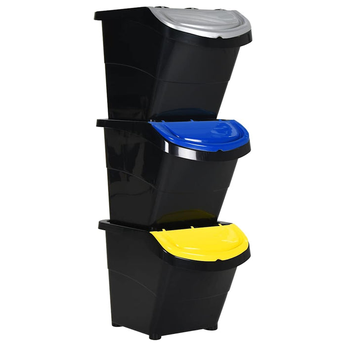 Coșuri de gunoi stivuibile cu capace, 3 buc., negru, 78 L, PP WALTI