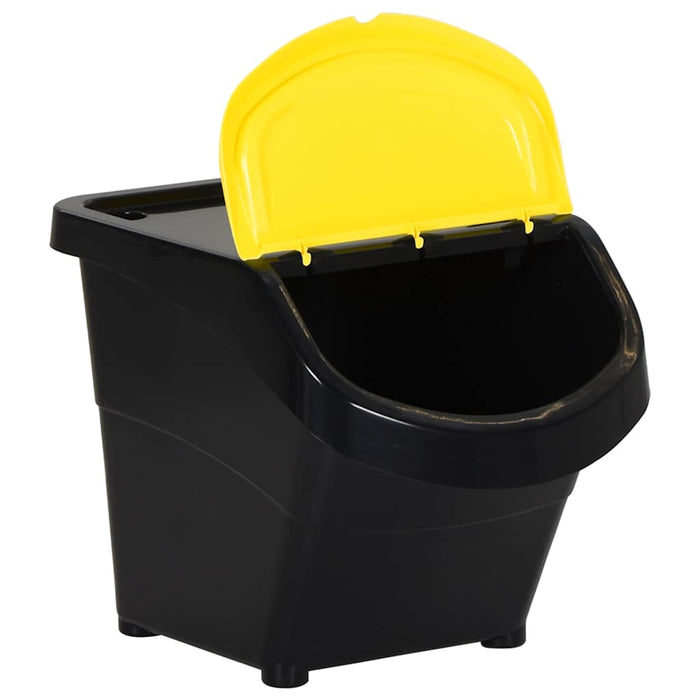 Coșuri de gunoi stivuibile cu capace, 3 buc., negru, 78 L, PP WALTI