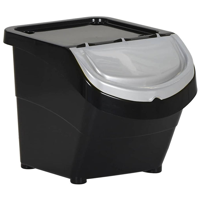 Coșuri de gunoi stivuibile cu capace, 3 buc., negru, 78 L, PP WALTI