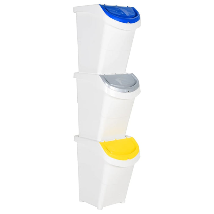 Coșuri de gunoi stivuibile cu capace, 3 buc., alb, 120 L, PP WALTI