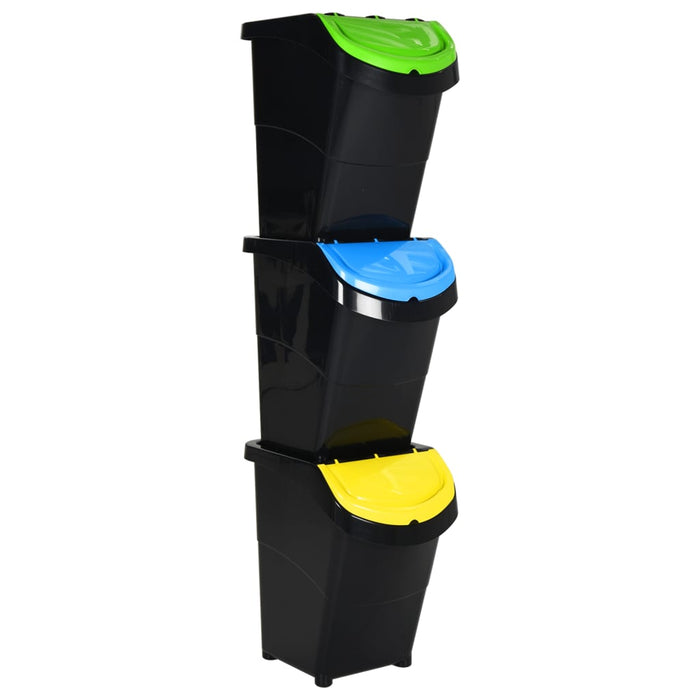 Coșuri de gunoi stivuibile cu capace, 3 buc., negru, 120 L, PP - WALTI WALTI