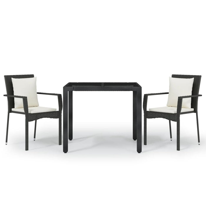 Set mobilier de grădină cu perne, 3 piese, negru, poliratan WALTI