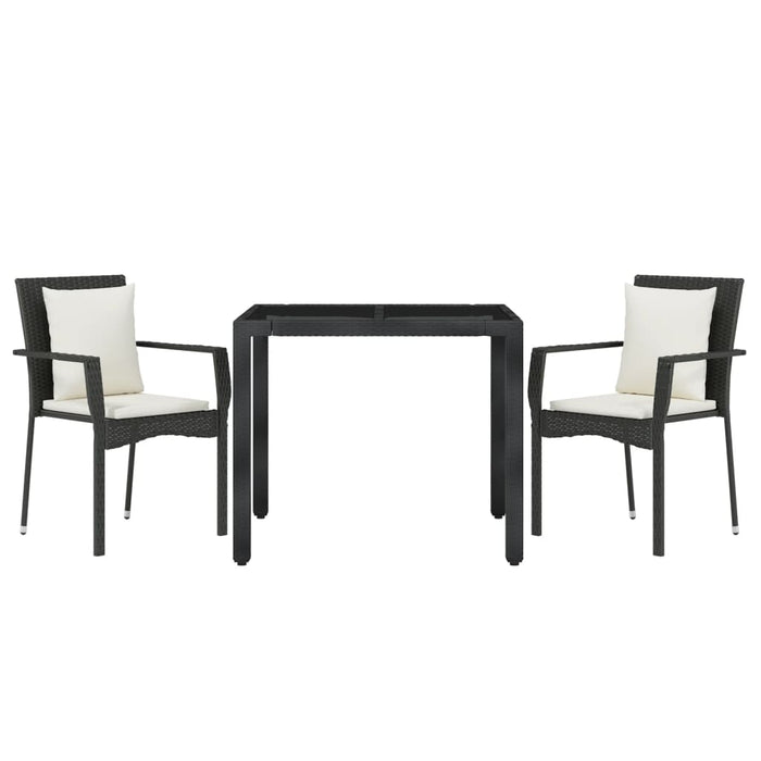 Set mobilier de grădină cu perne, 3 piese, negru, poliratan WALTI