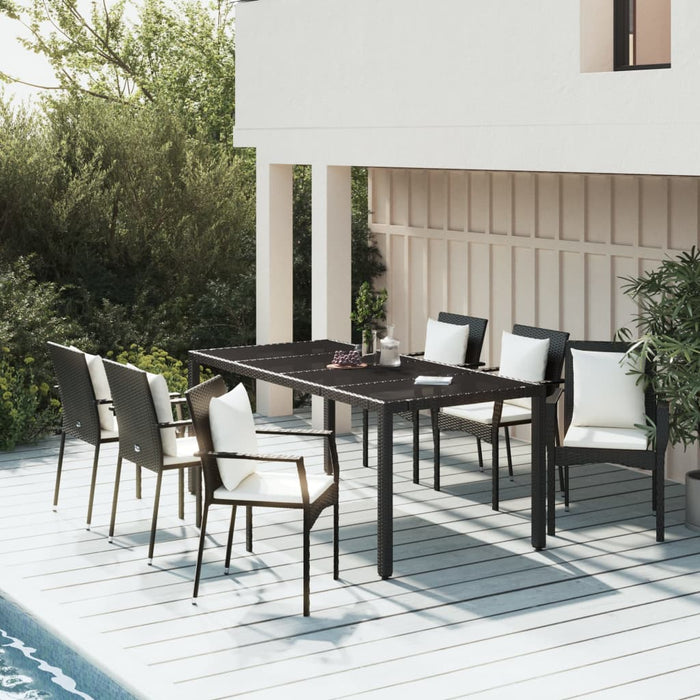 Set mobilier de grădină cu perne, 7 piese, negru, poliratan - WALTI WALTI