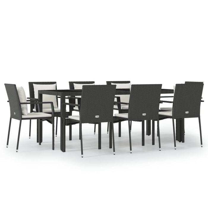 Set mobilier de grădină cu perne, 9 piese, negru, poliratan - WALTI WALTI