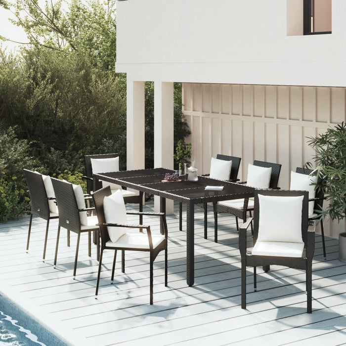 Set mobilier de grădină cu perne, 9 piese, negru, poliratan - WALTI WALTI