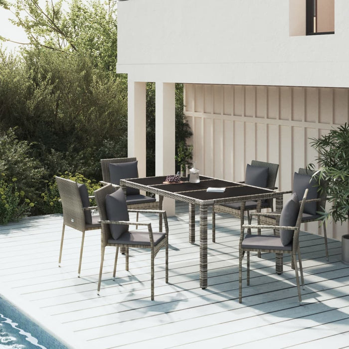 Set mobilier de grădină cu perne, 7 piese, gri, poliratan - WALTI WALTI