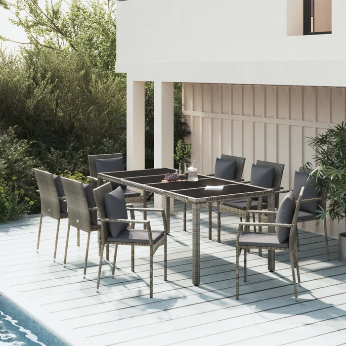 Set mobilier grădină cu perne, 9 piese, gri, poliratan - WALTI WALTI