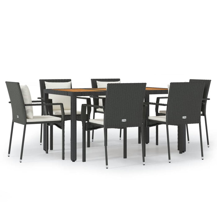 Set mobilier de grădină cu perne, 7 piese, negru, poliratan WALTI