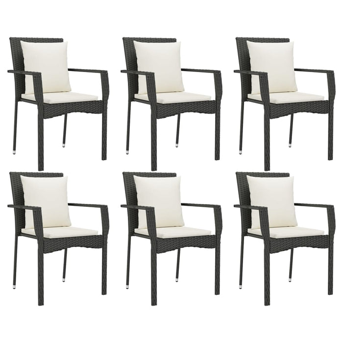 Set mobilier de grădină cu perne, 7 piese, negru, poliratan WALTI