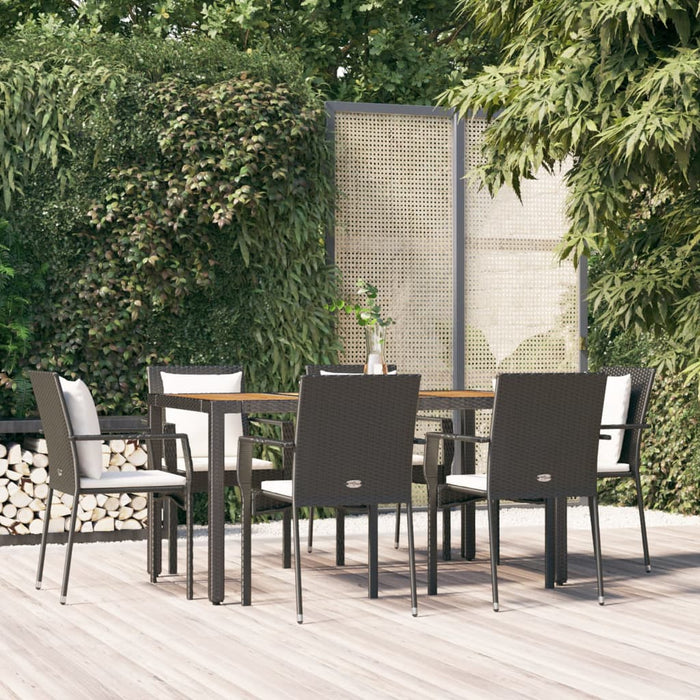 Set mobilier de grădină cu perne, 7 piese, negru, poliratan WALTI