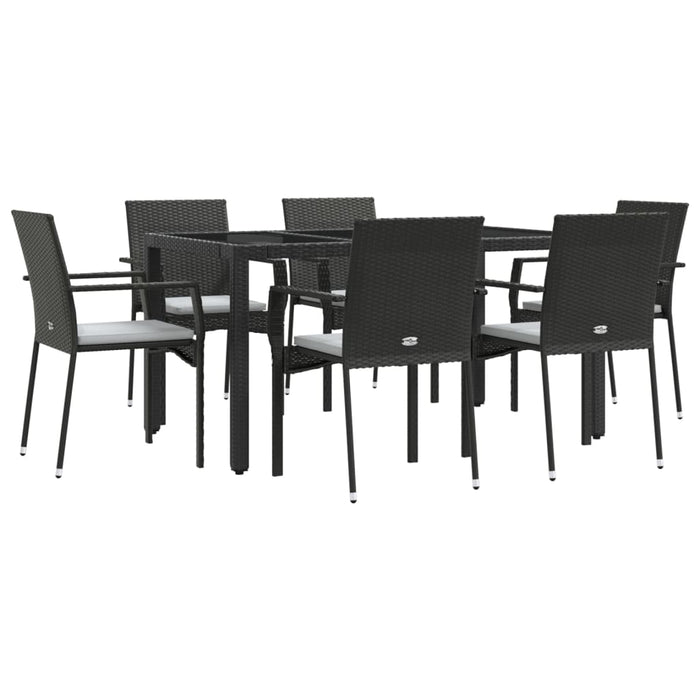 Set mobilier de grădină cu perne, 7 piese, negru, poliratan - WALTI WALTI