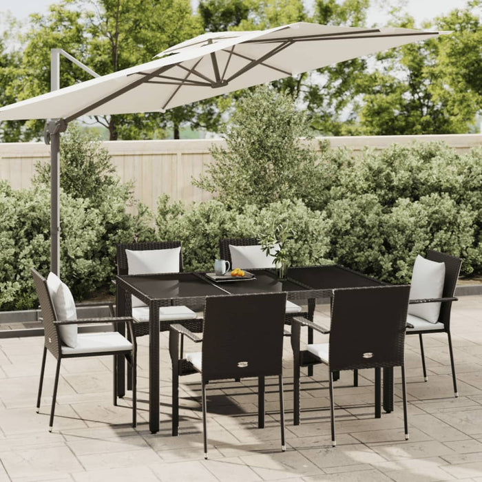 Set mobilier de grădină cu perne, 7 piese, negru, poliratan - WALTI WALTI