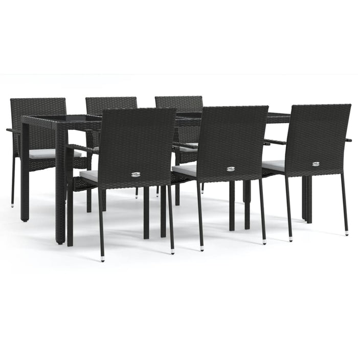 Set mobilier de grădină cu perne, 7 piese, negru, poliratan - WALTI WALTI