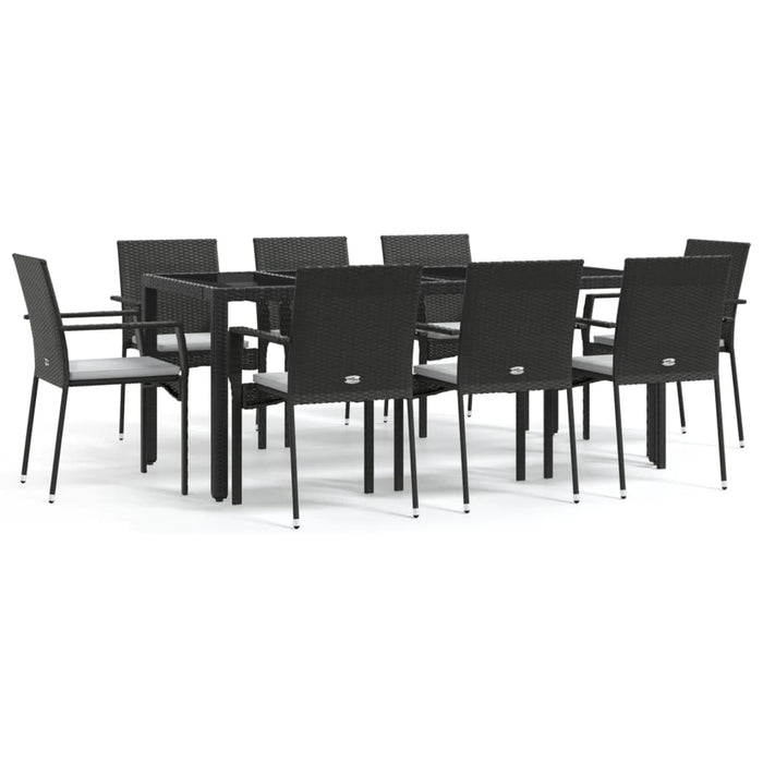 Set mobilier de grădină cu perne, 9 piese, negru, poliratan - WALTI WALTI