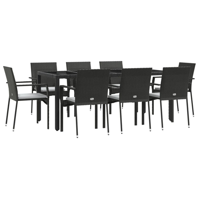 Set mobilier de grădină cu perne, 9 piese, negru, poliratan - WALTI WALTI