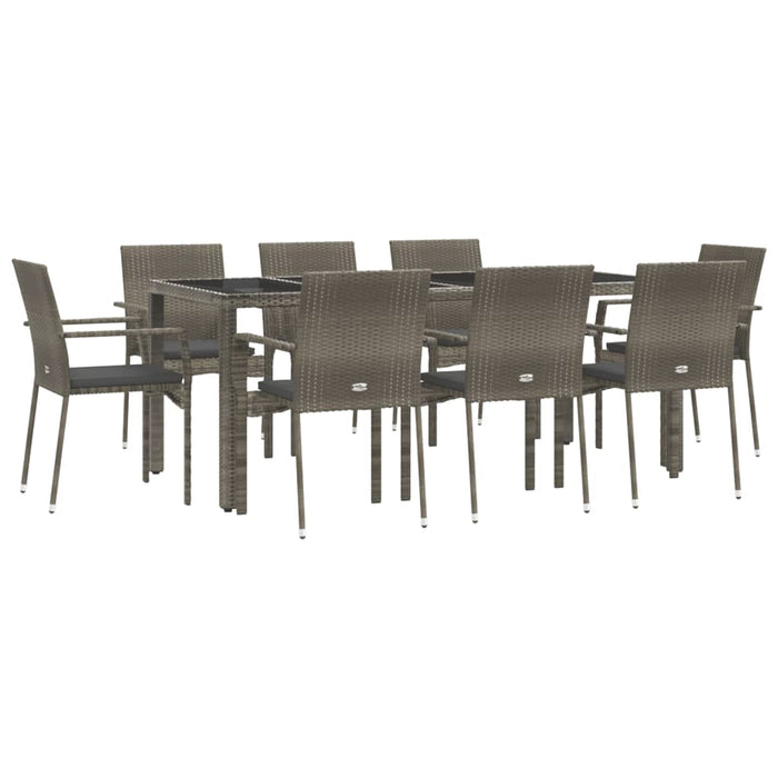 Set mobilier grădină cu perne, 9 piese, gri, poliratan - WALTI WALTI