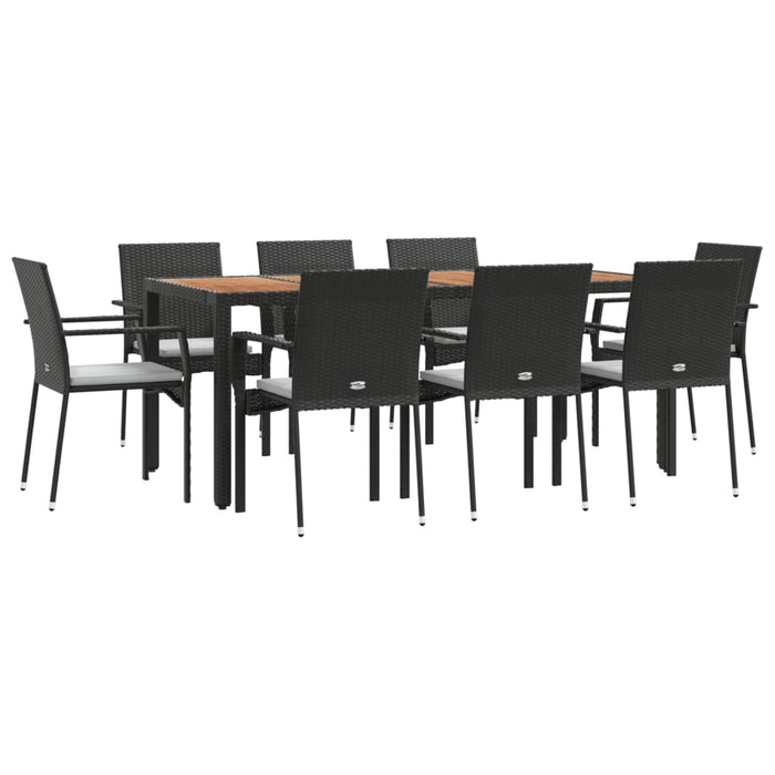 Set mobilier de grădină cu perne, 9 piese, negru, poliratan - WALTI WALTI
