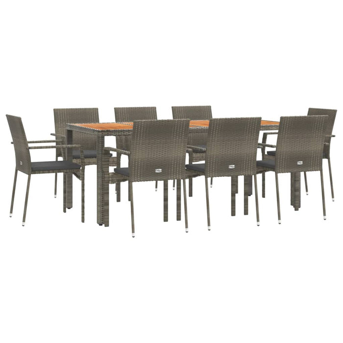 Set mobilier grădină cu perne, 9 piese, gri, poliratan WALTI