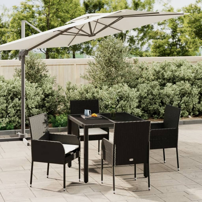 Set mobilier de grădină cu perne, 5 piese, negru, poliratan WALTI