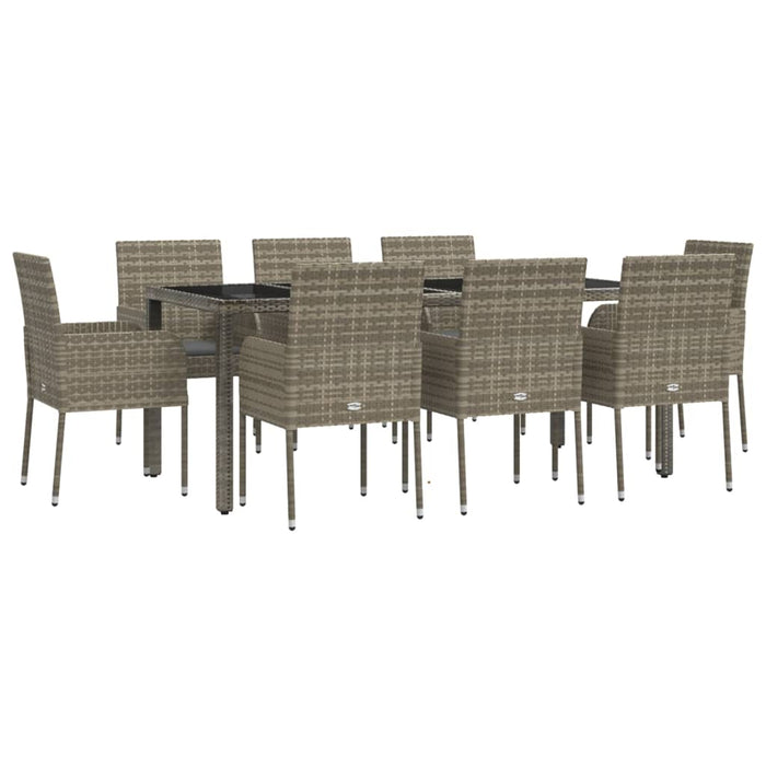 Set mobilier grădină cu perne, 9 piese, gri, poliratan - WALTI WALTI