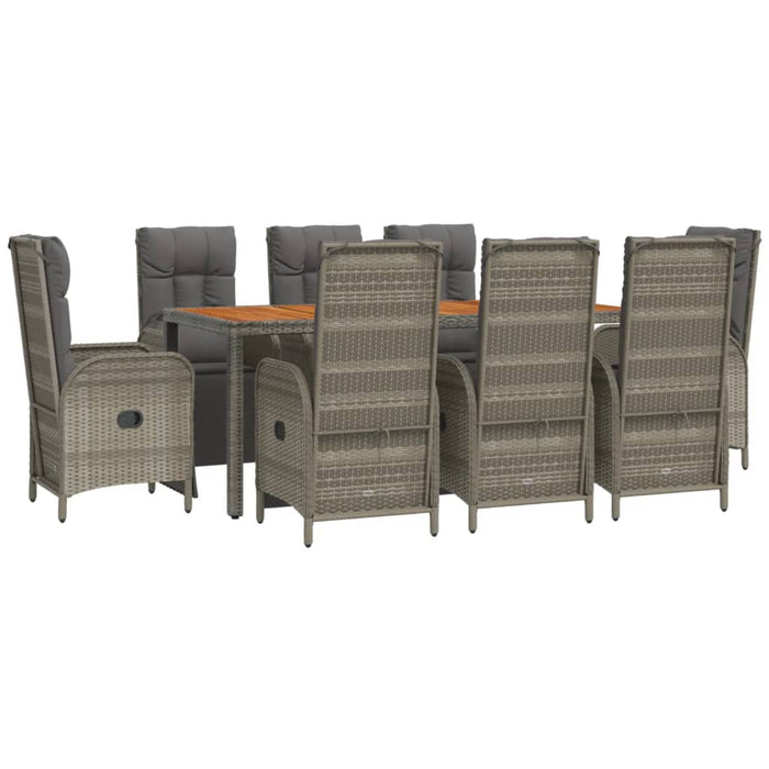 Set mobilier grădină cu perne, 9 piese, gri, poliratan WALTI