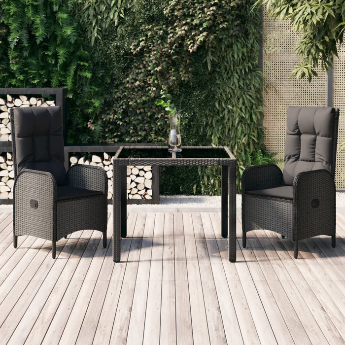 Set mobilier de grădină cu perne, 3 piese, negru, poliratan - WALTI WALTI
