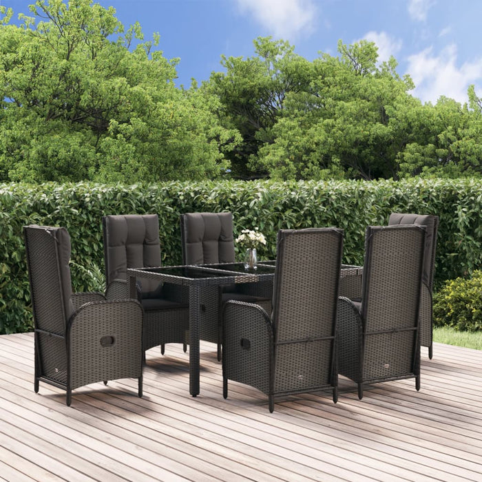 Set mobilier de grădină cu perne, 7 piese, negru/gri, poliratan - WALTI WALTI