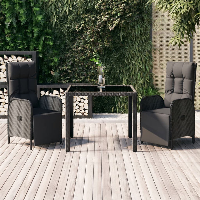 Set mobilier de grădină cu perne, 3 piese, negru, poliratan - WALTI WALTI