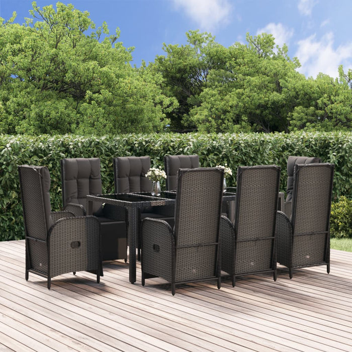 Set mobilier de grădină cu perne, 9 piese, negru, poliratan - WALTI WALTI