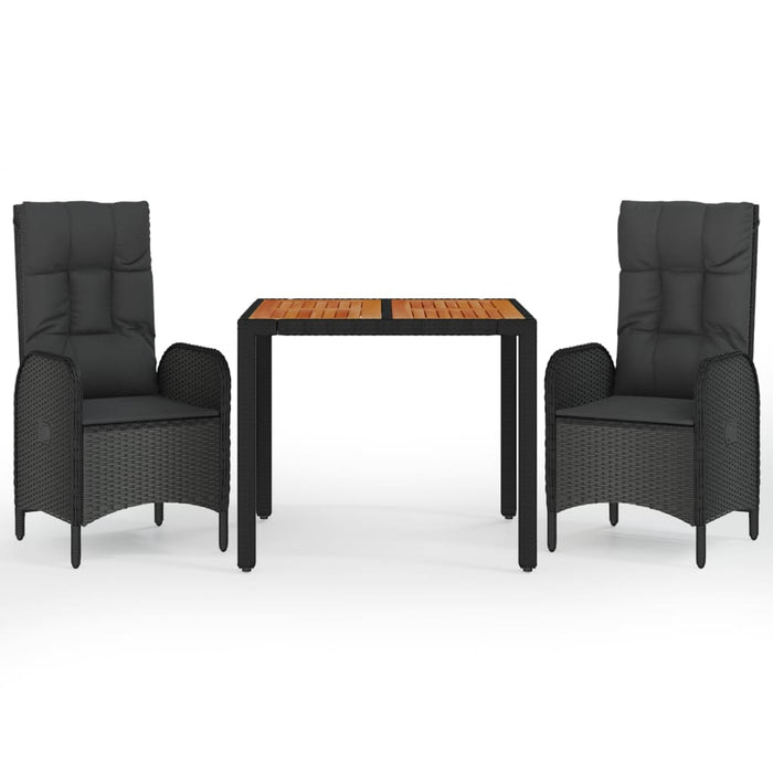 Set mobilier de grădină cu perne, 3 piese, negru, poliratan - WALTI WALTI