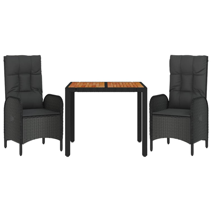 Set mobilier de grădină cu perne, 3 piese, negru, poliratan - WALTI WALTI