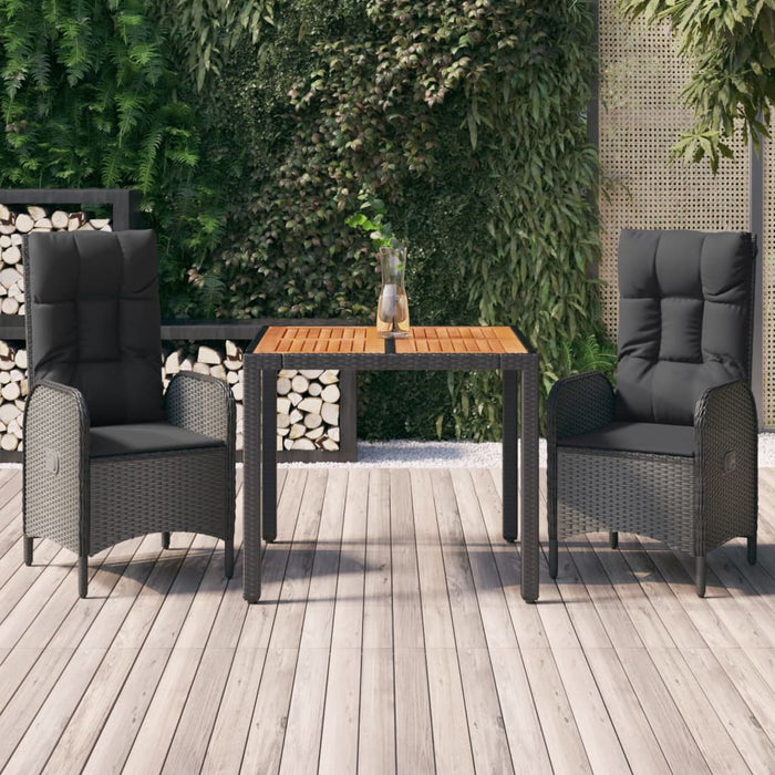 Set mobilier de grădină cu perne, 3 piese, negru, poliratan - WALTI WALTI