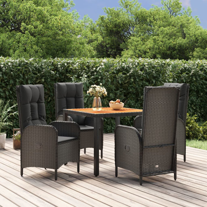 Set mobilier de grădină cu perne, 5 piese, negru, poliratan WALTI