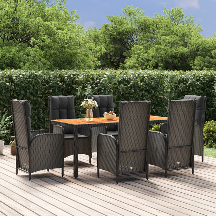 Set mobilier de grădină cu perne, 7 piese, negru, poliratan - WALTI WALTI