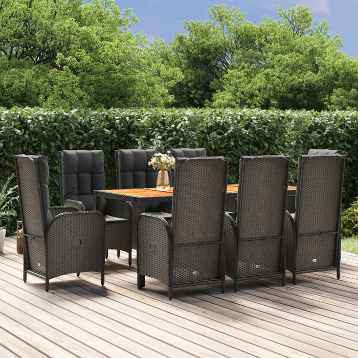 Set mobilier de grădină cu perne, 9 piese, negru, poliratan - WALTI WALTI