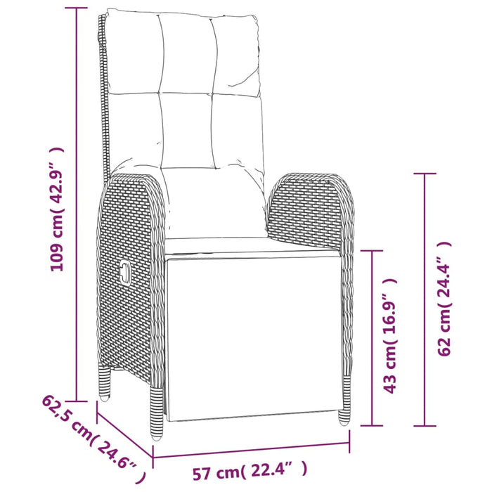 Set mobilier de grădină cu perne, 3 piese, negru, poliratan - WALTI WALTI