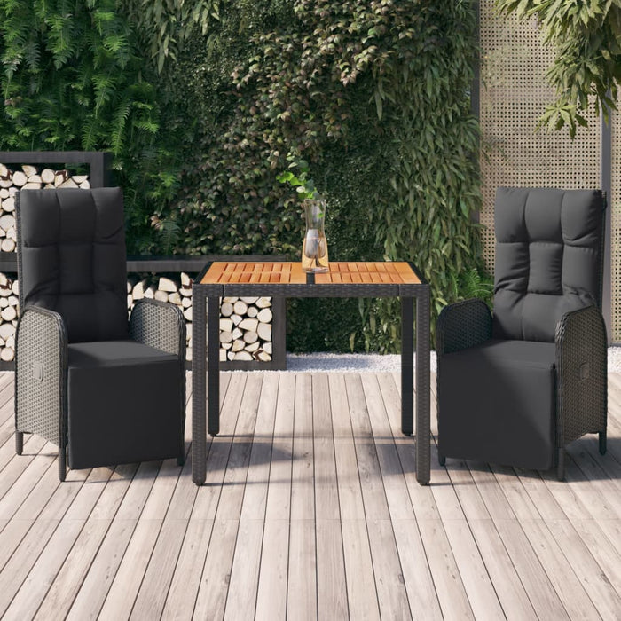 Set mobilier de grădină cu perne, 3 piese, negru, poliratan - WALTI WALTI