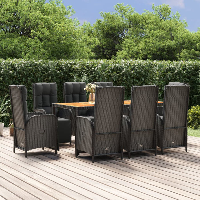 Set mobilier de grădină cu perne, 9 piese, negru, poliratan - WALTI WALTI