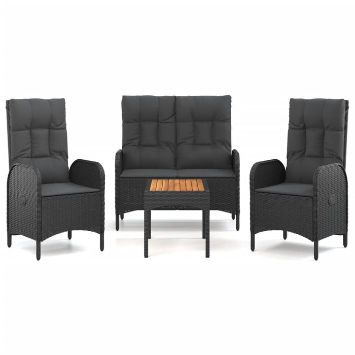 Set mobilier de grădină cu perne, 4 piese, negru, poliratan - WALTI WALTI
