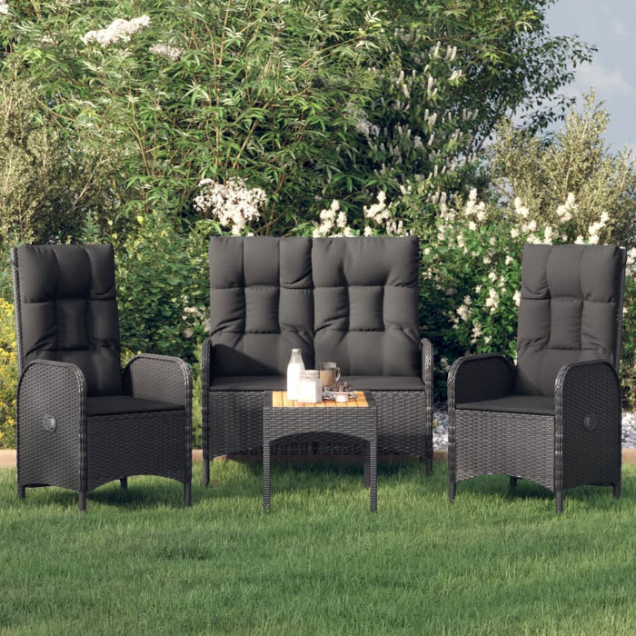 Set mobilier de grădină cu perne, 4 piese, negru, poliratan - WALTI WALTI