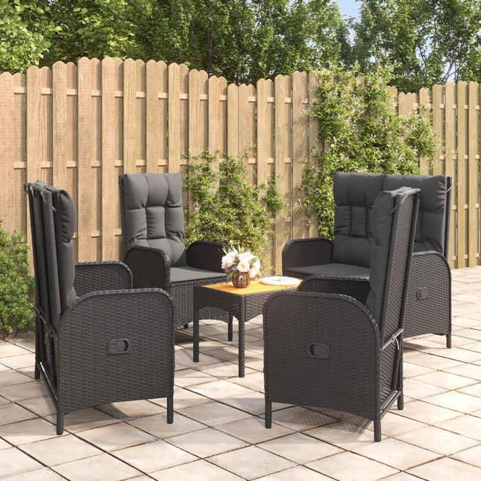 Set mobilier de grădină cu perne, 5 piese, negru, poliratan WALTI