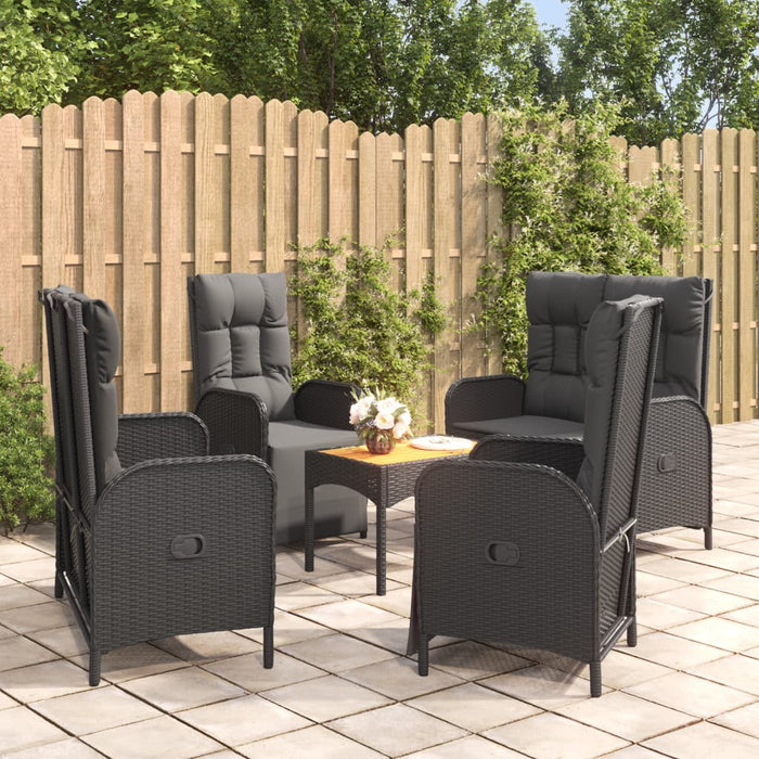 Set mobilier de grădină cu perne, 5 piese, negru, poliratan WALTI