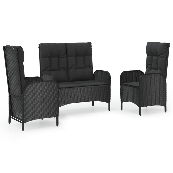 Set mobilier de grădină cu perne, 3 piese, negru, poliratan - WALTI WALTI