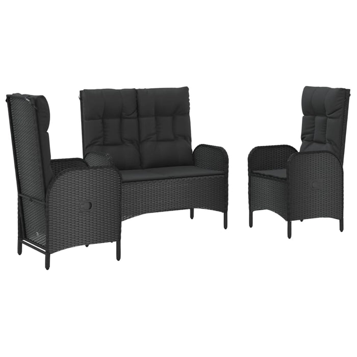 Set mobilier de grădină cu perne, 3 piese, negru, poliratan - WALTI WALTI