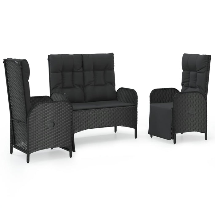 Set mobilier de grădină cu perne, 3 piese, negru, poliratan - WALTI WALTI